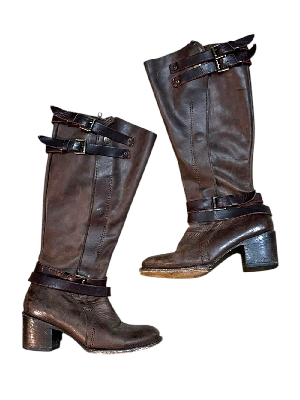 Women's Freebird by Steven Clive Brown Leather Knee High Buckle Boots